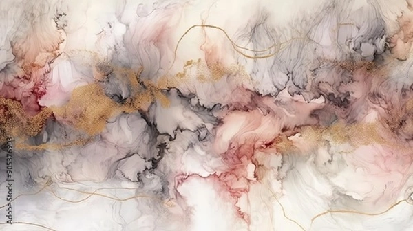 Fototapeta A sophisticated 4K wallpaper showcasing a refined alcohol ink background with a blend of soft pastel colors.