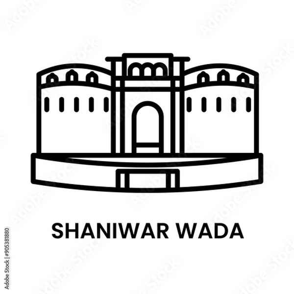 Obraz Shaniwar Wada, Pune, Maharastra, India. minimalist line art icon, a historical landmark for web, mobile apps and UI.