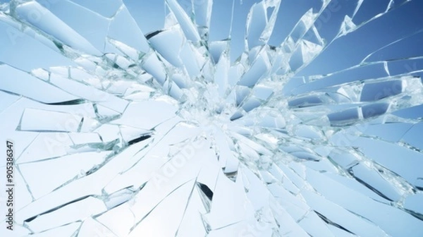 Obraz A cracked and shattered transparent glass background, highlighting the intricate patterns and fractures, creating a dramatic and abstract visual effect