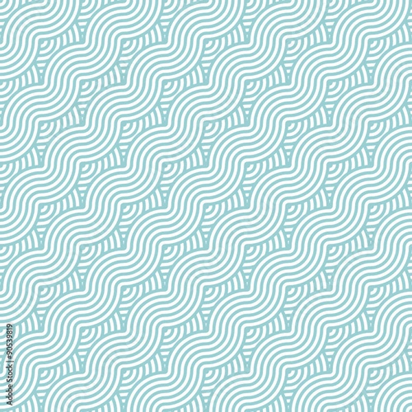 Fototapeta Seamless Retro Pattern Abstract Waves Turquoise/White