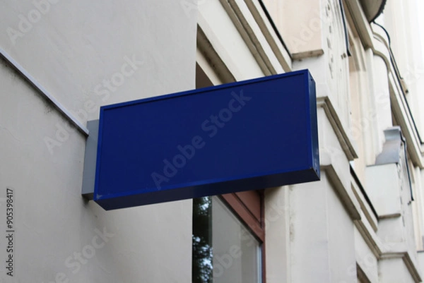 Obraz Outdoor hanging mounted sign on the wall mockup template. Signboard mock up for logo presentation.