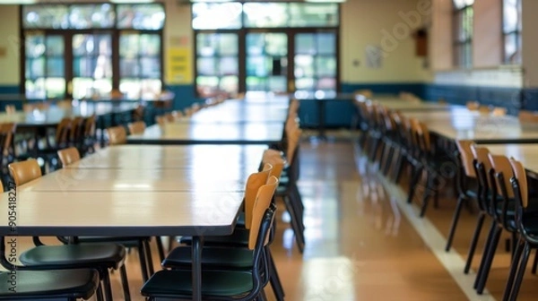 Fototapeta Empty Classroom with Tables and Chairs.