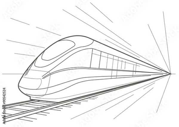 Fototapeta Linear sketch high speed train