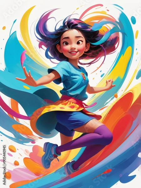 Fototapeta Dynamic abstract figure in motion, depicted through fluid brushstrokes 
