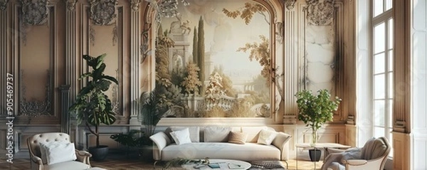 Fototapeta Wall decoration with a mix of abstract and traditional elements, combining classic elegance with modern flair