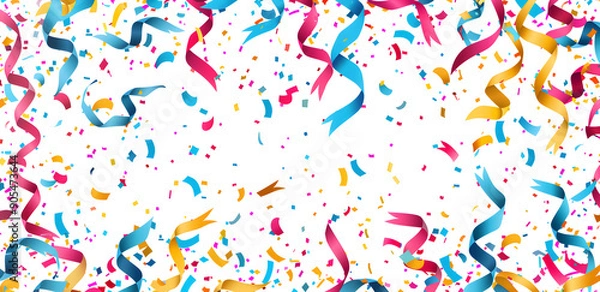 Fototapeta Colorful confetti with ribbons on a white background.