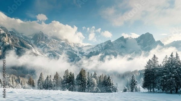 Obraz Winter Mountain Landscape with Snow-Covered Trees