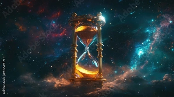 Fototapeta A fantasy image of hourglass in the space for Space Time in our 5 dimension universe galaxy concept.