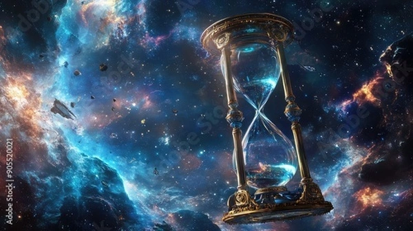 Fototapeta A fantasy image of hourglass in the space for Space Time in our 5 dimension universe galaxy concept.