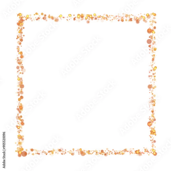Fototapeta Gold sparkle or glitter lights effect square frame, transparent light bokeh, isolated. Golden border, jewel deco art. Shining dust glowing confetti. Spark object. Png