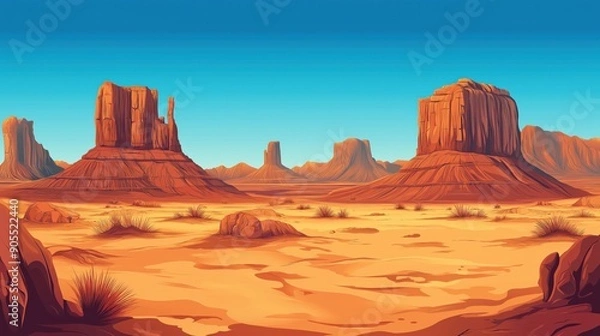 Fototapeta vector style desert scene with sand and rocky mountains