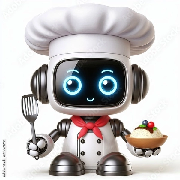 Fototapeta A cute robot Chef Cartoon , 3d  Generative AI