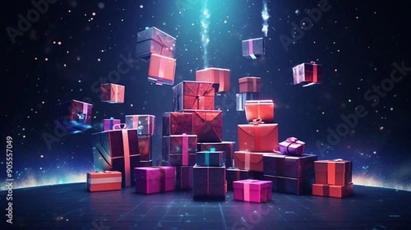 Obraz Abstract geometric shape christmas gift boxes Generative AI