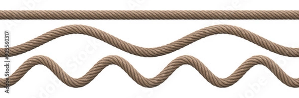 Obraz Natural ropes with transparent background. Various types, straight and wavy. Realistic 3D render.