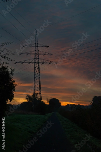 Obraz power lines at sunset