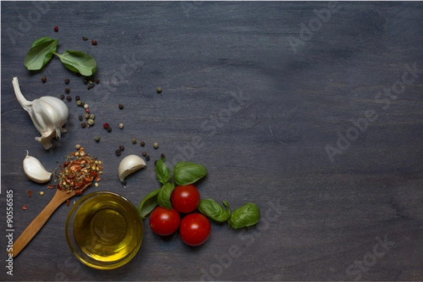 Obraz Tomato, basil and pepper with garlic