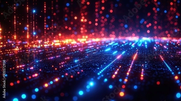 Fototapeta Vibrant Digital Abstract Background with Glowing Red and Blue Lights, Futuristic Technology Concept, High-Resolution Image for Modern Design, Innovation, and Tech-Themed Projects