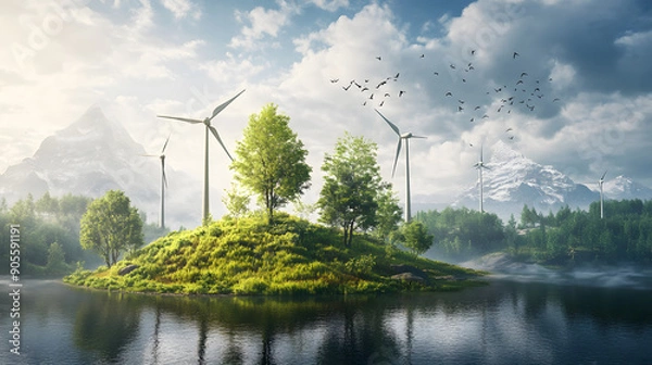 Obraz Renewable Resources Harnessing Nature’s Power explores the potential of natural energy sources like solar, wind, and hydro to meet our energy needs sustainably.It highlights advancements in technology