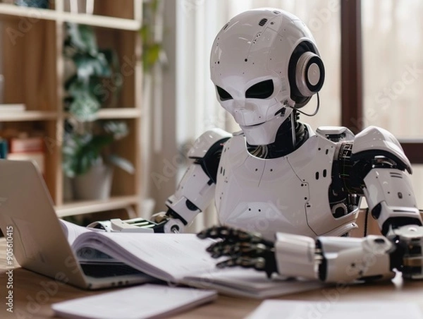 Fototapeta Develop a visual checklist for monthly financial reviews in business side view to ensure consistency robotic tone Analogous Color Scheme