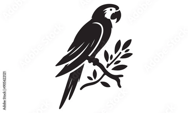 Fototapeta Elegant Black Parrot Silhouette on Branch - Vector Art Illustration