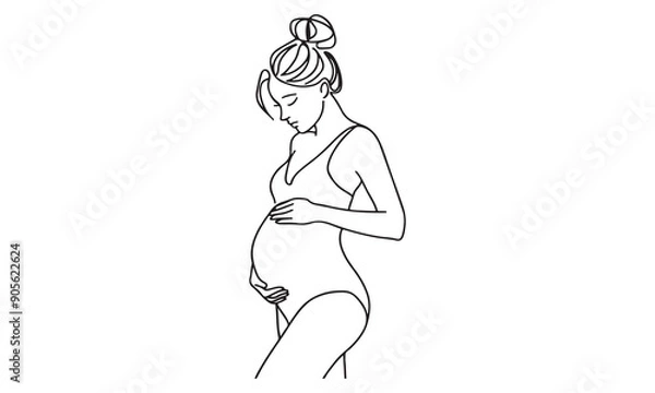 Fototapeta Elegant Minimalist Line Art of Expecting Mother