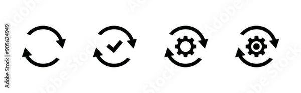 Obraz Sync processing icon set.Cicle arrow with gear wheel.