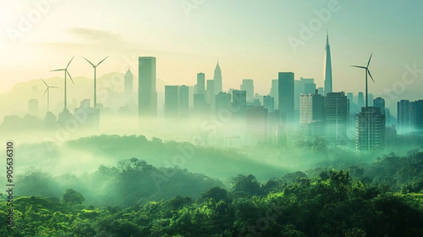 Fototapeta Air Pollution Global Warming Fog Over City Effect of Co2 sky 