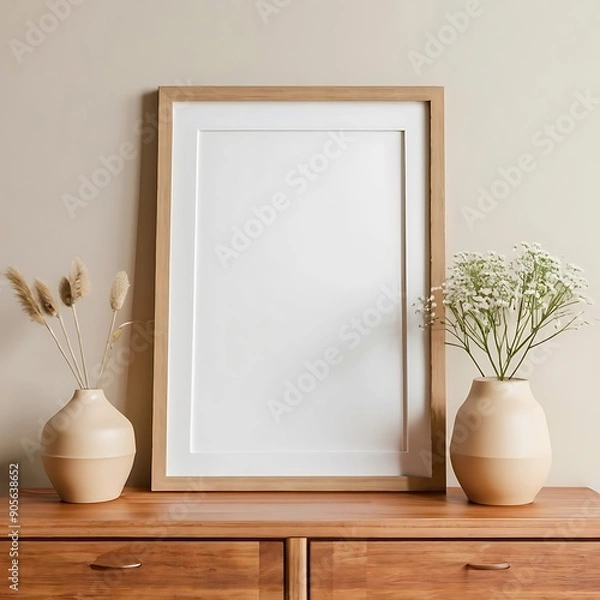 Fototapeta Modern bright interior with empty frame . 3D rendering
