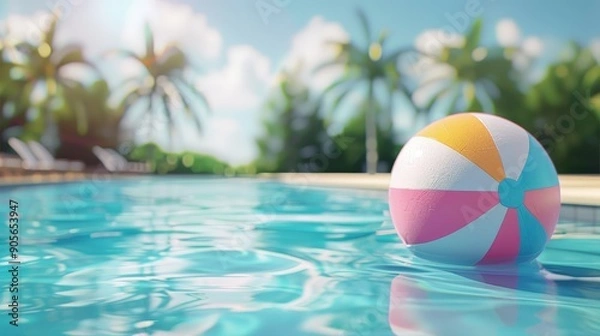 Obraz A beach ball is floating in a pool