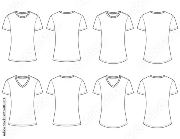Obraz Semi-Fitted Womens Basic T-shirt curved hem technical flats