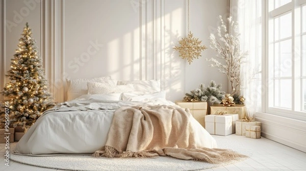 Fototapeta Canvas mockup in modern loft interior and a christmas tree