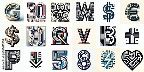 Fototapeta Bauhaus art style Lettering Typeface. AI generated illustration