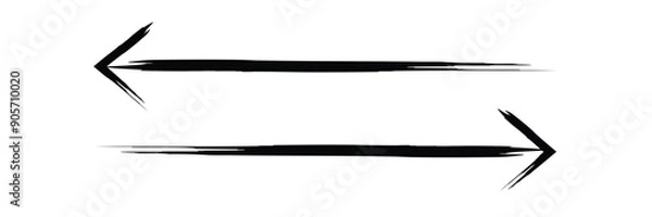 Fototapeta Hand drawn simple arrow drawn with wax crayon, chalk or charcoal. Uneven dry texture for underlining highlighting. Pencil drawn lines, strikethrough, grungy vector isolated on white