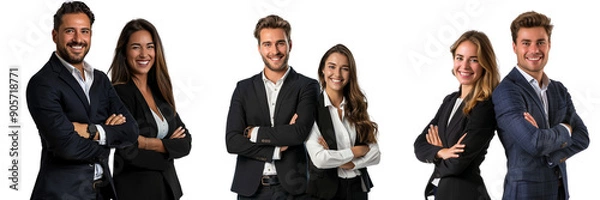 Fototapeta Untitled design - A set of A cheerful business man and woman in a formal suit arms connected