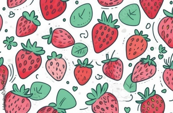 Fototapeta Background of strawberries on a white background. A flat illustration.