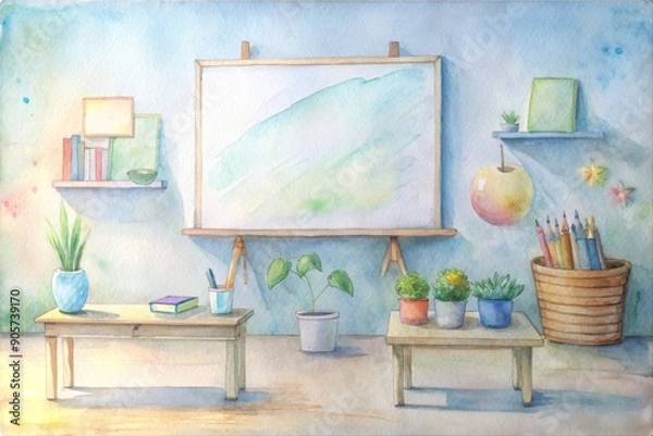 Fototapeta A watercolor classroom ready for learning