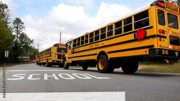 Obraz School buses lined up at school crosswalk
