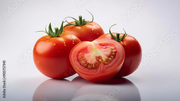 Obraz Chopped tomatoes with white background, ai generated 