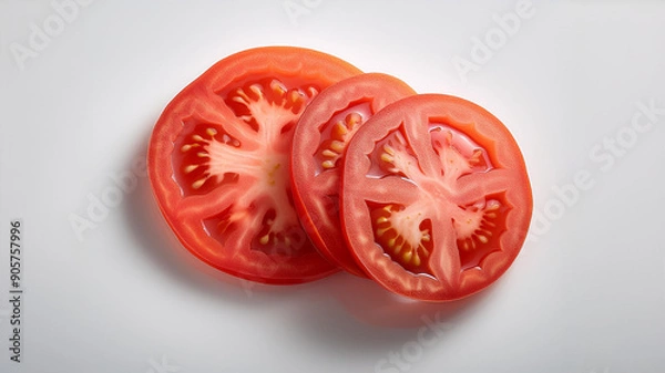 Obraz Chopped tomatoes rings with white background, ai generated 