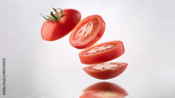 Obraz Chopped tomatoes rings with white background, ai generated 