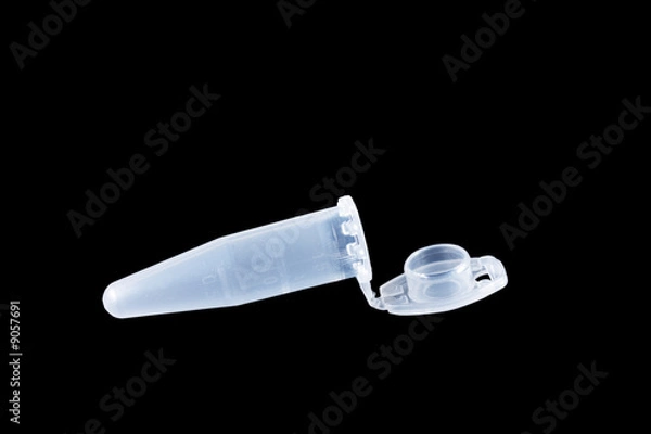 Obraz Open empty eppendorf vial isolated on black background