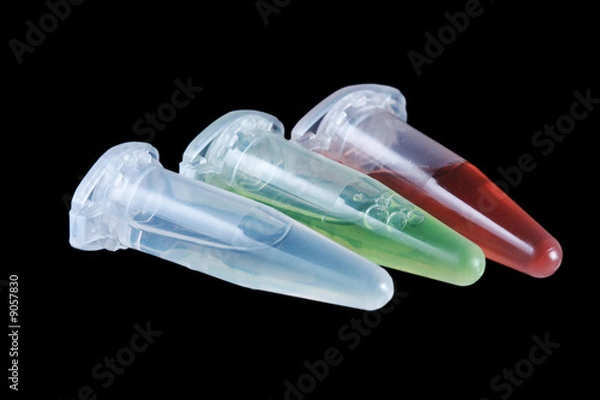 Obraz Eppendorf vials with white, red and green liquid isolated