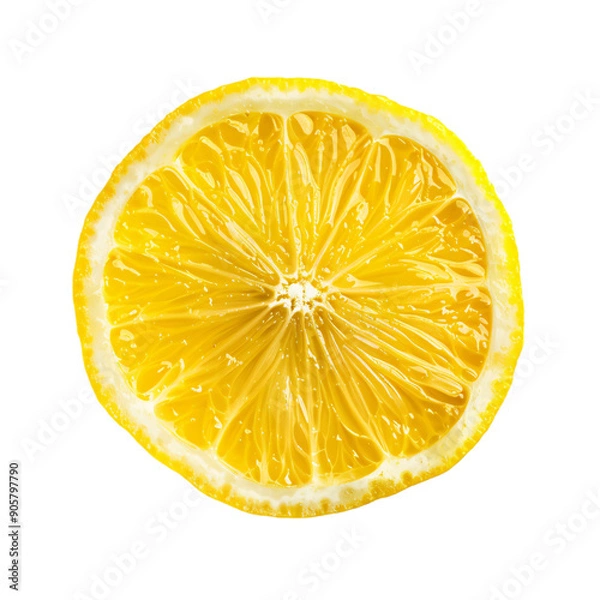 Obraz Top Down View of Isolated Lemon Slice on Transparent Background