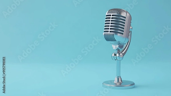 Obraz A vintage-style microphone standing on a smooth fabric surface, evoking a classic and timeless feel.