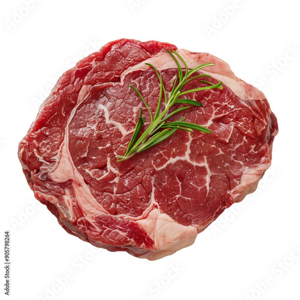 Obraz Raw Ribeye Steak Top View Isolated on Transparent Background