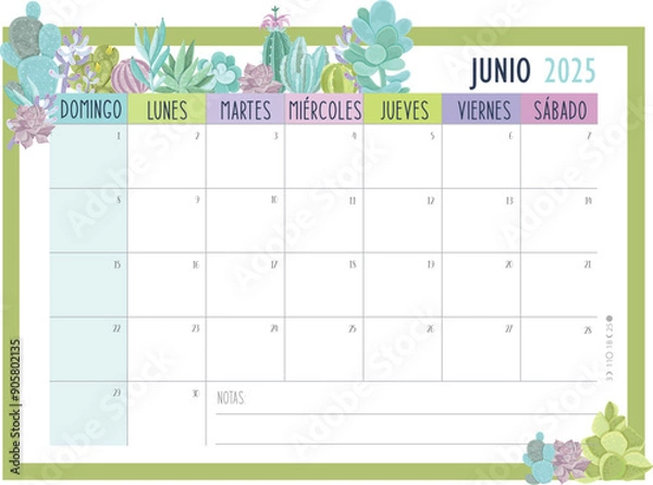 Obraz Calendario Planificador 2025 en Español - Tamaño A4 - Mes de Junio