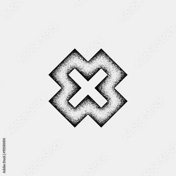 Obraz Black abstract geometric shape, cross badge with film grain, grunge texture and light background for logo, design concepts, posters, banners, web, presentations and prints. Vector illustration.