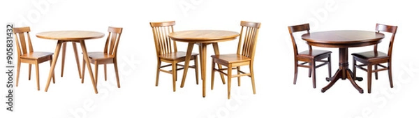 Fototapeta Round Dark Wood Table and Chair on Clear Background – Great for Online Catalogs
