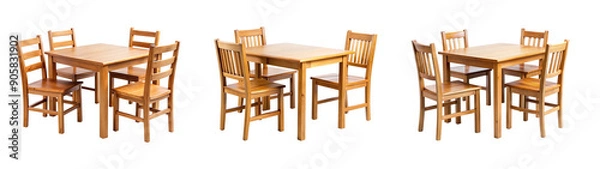 Fototapeta Round Dark Wood Table and Chair on Clear Background – Great for Online Catalogs