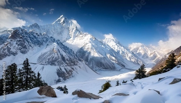Obraz beautiful snow covered mountains landscape kashmir state india